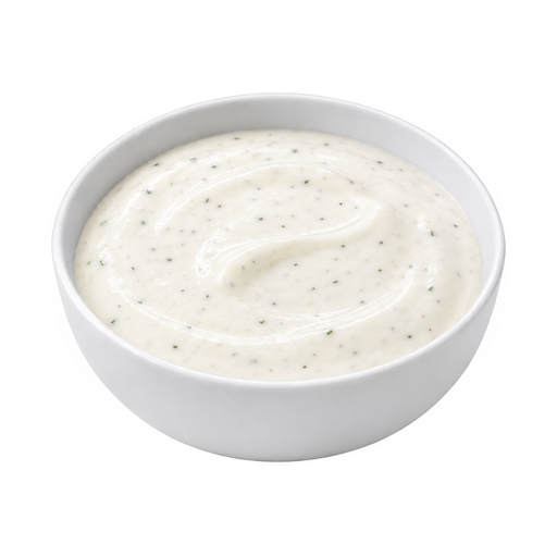 Ilustración de Aderezo cremoso hecho con crema agria y/o suero de mantequilla y aceite, con valor calórico reducido