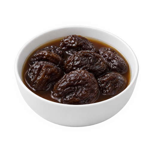 Illustration of Plums, dried (prunes), stewed, with added sugar