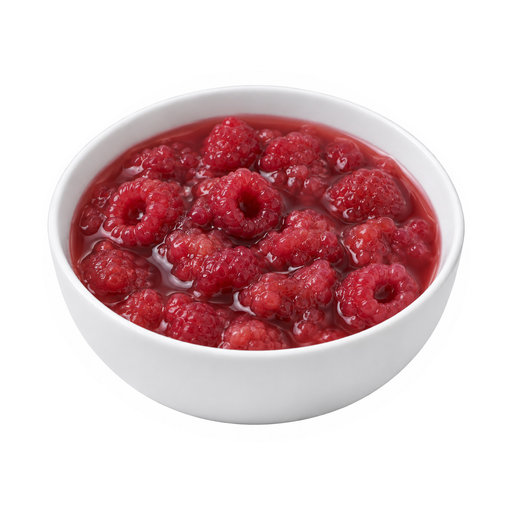 Illustration of Raspberries, canned, red, heavy syrup pack, solids and liquids