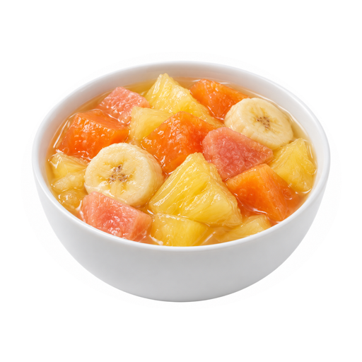 Illustration of Fruit salad, (pineapple and papaya and banana and guava), tropical, canned, heavy syrup, solids and liquids