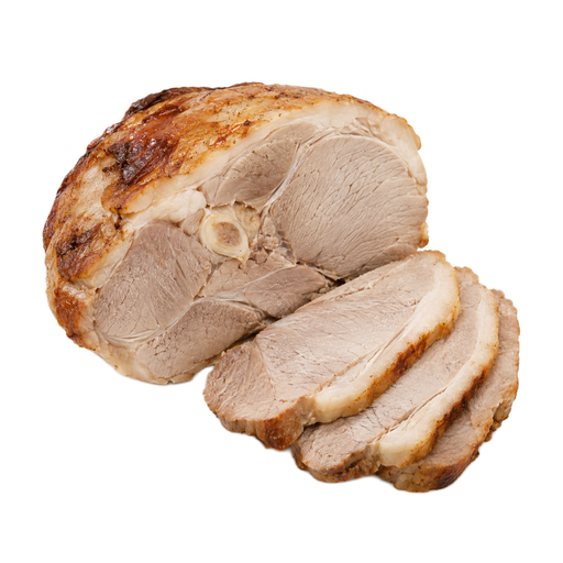 Illustration of Pork, fresh, leg (ham), rump half, separable lean and fat, cooked, roasted