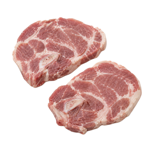 Illustration of Pork, fresh, loin, blade (chops or roasts), bone-in, separable lean and fat, raw
