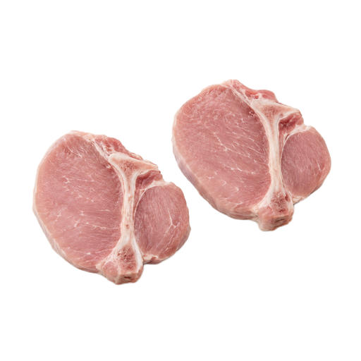 Illustration of Pork, fresh, loin, center loin (chops), bone-in, separable lean only, raw