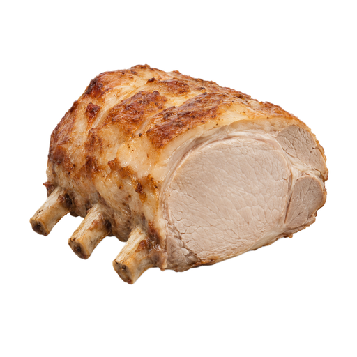 Illustration of Pork, fresh, loin, center rib (roasts), bone-in, separable lean and fat, cooked, roasted