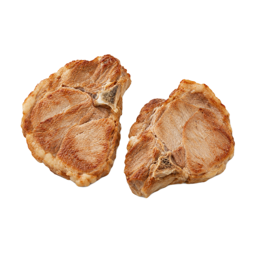 Illustration of Pork, fresh, loin, sirloin (chops), bone-in, separable lean and fat, cooked, broiled