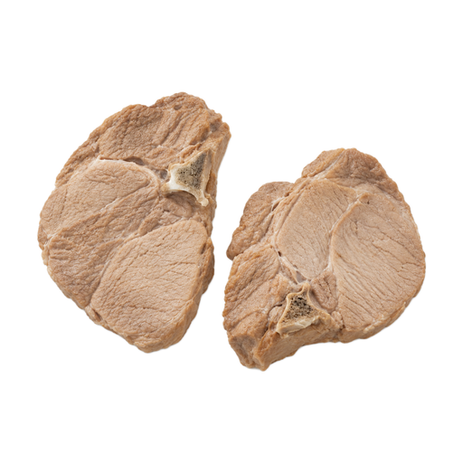 Illustration of Pork, fresh, loin, sirloin (chops), bone-in, separable lean only, cooked, braised