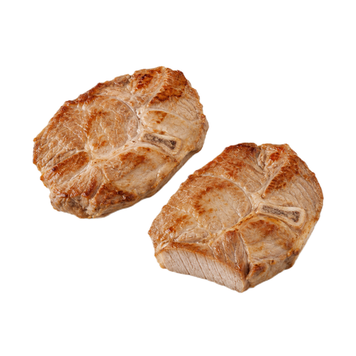 Illustration of Pork, fresh, loin, blade (chops), bone-in, separable lean only, cooked, pan-fried