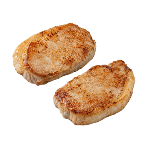 Illustration of Pork, fresh, loin, top loin (chops), boneless, separable lean and fat, cooked, pan-fried