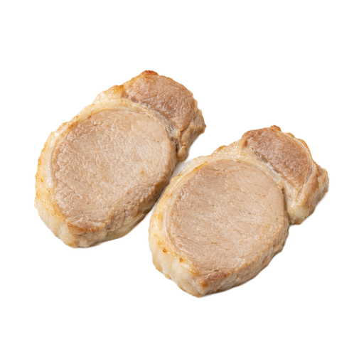 Illustration of Pork, fresh, loin, center rib (chops), boneless, separable lean and fat, cooked, braised