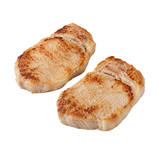 Illustration of Pork, fresh, loin, center rib (chops), boneless, separable lean and fat, cooked, pan-fried