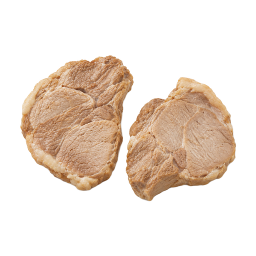 Illustration of Pork, fresh, loin, sirloin (chops), boneless, separable lean and fat, cooked, braised