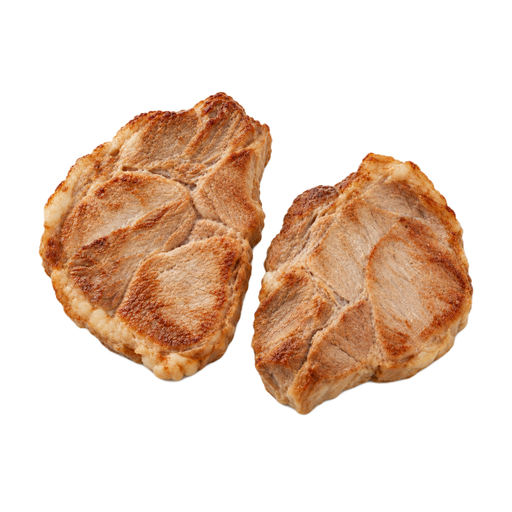 Illustration of Pork, fresh, loin, sirloin (chops), boneless, separable lean and fat, cooked, broiled