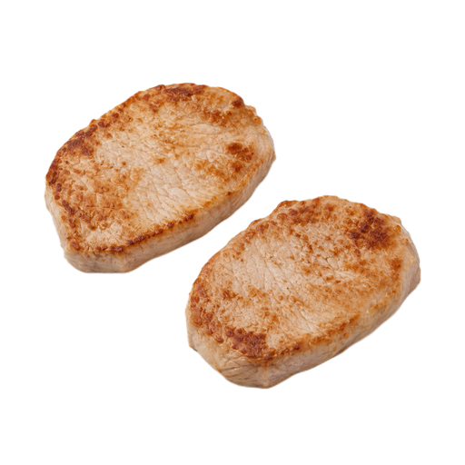 Illustration of Pork, fresh, loin, top loin (chops), boneless, separable lean only, with added solution, cooked, pan-broiled
