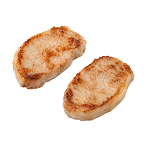 Illustration of Pork, fresh, loin, top loin (chops), boneless, separable lean and fat, with added solution, cooked, pan-broiled