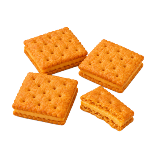 Ilustración de Galletas saladas de queso, tipo sándwich, rellenas de queso