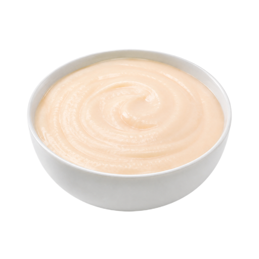 Ilustración de Postre infantil de yogur con melocotón