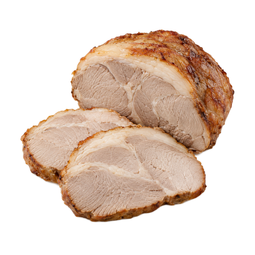 Illustration of Pork, fresh, leg (ham), whole, separable lean and fat, cooked, roasted