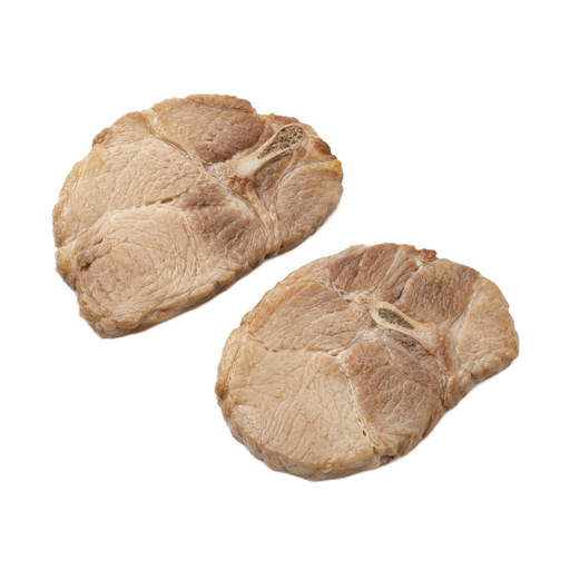 Illustration of Pork, fresh, loin, blade (chops), bone-in, separable lean only, cooked, braised