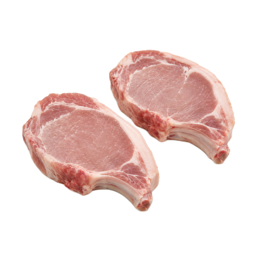 Illustration of Pork, fresh, loin, center rib (chops or roasts), bone-in, separable lean and fat, raw