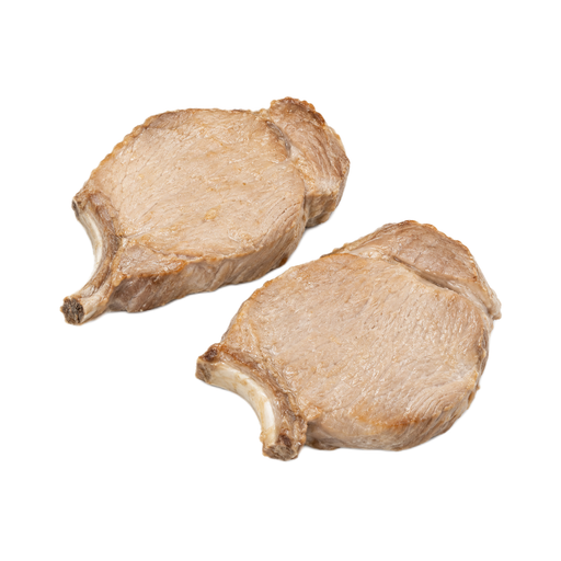 Illustration of Pork, fresh, loin, center rib (chops), bone-in, separable lean only, cooked, braised