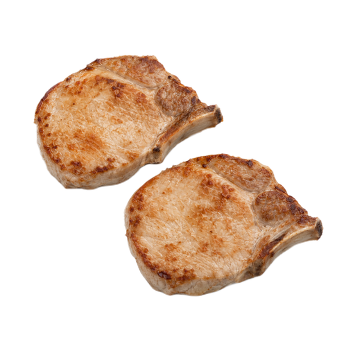 Illustration of Pork, fresh, loin, center rib (chops), bone-in, separable lean only, cooked, broiled