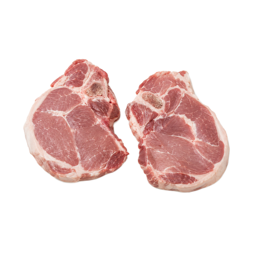 Illustration of Pork, fresh, loin, sirloin (chops or roasts), bone-in, separable lean and fat, raw