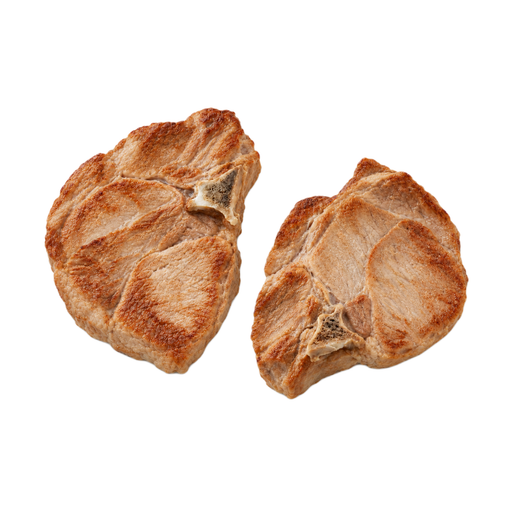 Illustration of Pork, fresh, loin, sirloin (chops), bone-in, separable lean only, cooked, broiled