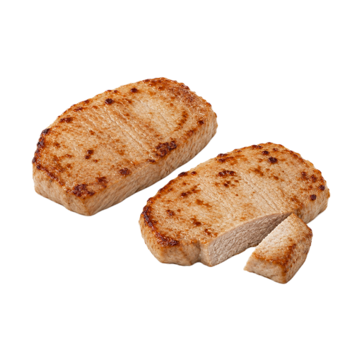 Illustration of Pork, fresh, loin, center loin (chops), boneless, separable lean only, cooked, pan-broiled