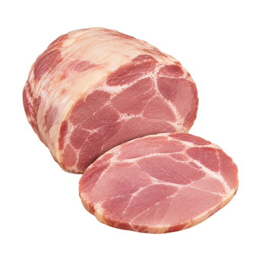 Illustration of Pork, cured, shoulder, blade roll, separable lean and fat, unheated