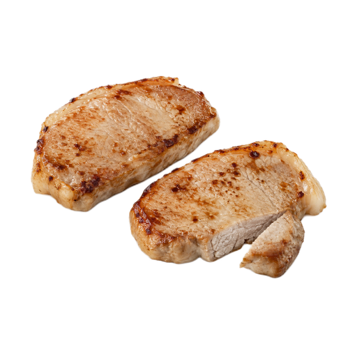 Illustration of Pork, fresh, loin, center loin (chops), boneless, separable lean and fat, cooked, pan-broiled