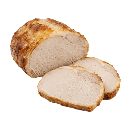 Illustration of Pork, fresh, loin, center rib (roasts), boneless, separable lean and fat, cooked, roasted
