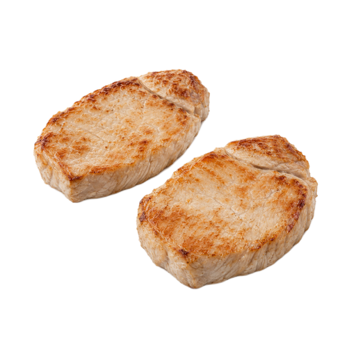Illustration of Pork, fresh, loin, center rib (chops), boneless, separable lean only, cooked, broiled