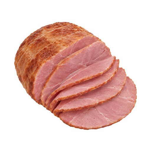 Illustration of Pork, cured, ham with natural juices, spiral slice, meat only, boneless, separable lean only, heated, roasted