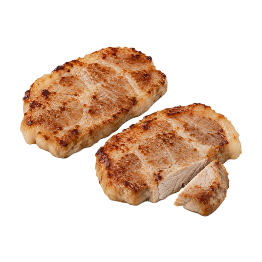 Illustration of Pork, fresh, blade, (chops), boneless, separable lean and fat, cooked, broiled