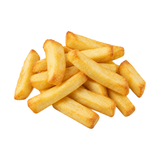 Illustration of Potatoes, french fried, steak fries, salt added in processing, frozen, oven-heated