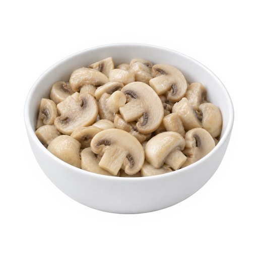 Illustration of Mushrooms, white, cooked, boiled, drained, with salt