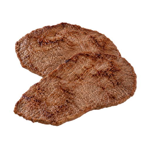 Ilustración de Carne de res, cuarto trasero, corte top round, solo carne magra separable, recortada hasta 1/8 de pulgada de grasa externa, categoría Choice, frita en sartén
