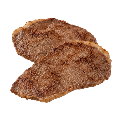Ilustração de Carne bovina, quarto traseiro, corte top round, carne magra e gordura separáveis, aparada até 1/8 de polegada de gordura externa, classificação Choice, frita na frigideira