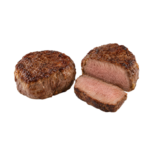 Ilustración de Carne de res, solomillo, en filete, carne magra y grasa separables, recortada hasta 1/8 de pulgada de grasa externa, categoría Select, asada bajo calor directo