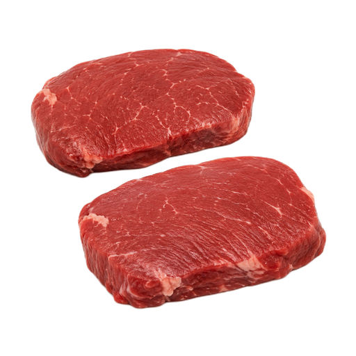 Ilustración de Carne de res, filete del corte top sirloin, carne magra y grasa separables, recortada hasta 1/8 de pulgada de grasa externa, categoría Choice, cruda