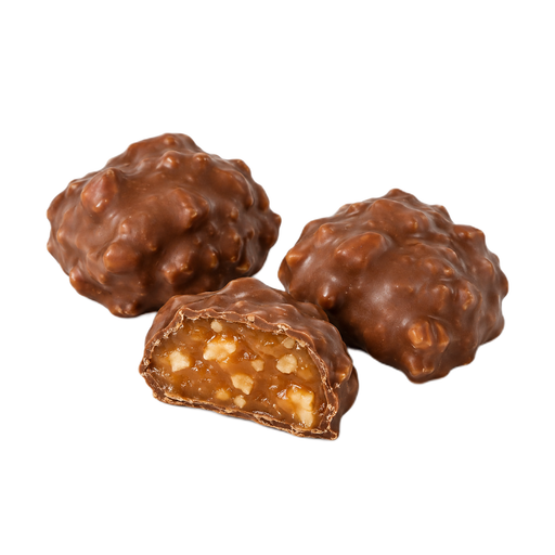 Ilustración de Dulce de caramelo con frutos secos, cubierto de chocolate