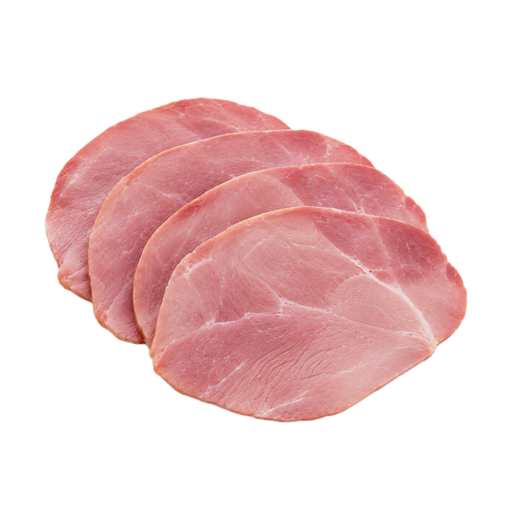 Illustration of Pork, cured, ham and water product, slice, bone-in, separable lean only, unheated