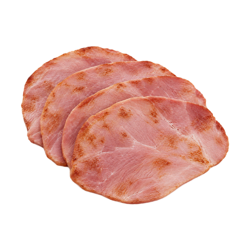 Illustration of Pork, cured, ham, slice, bone-in, separable lean only, heated, pan-broil