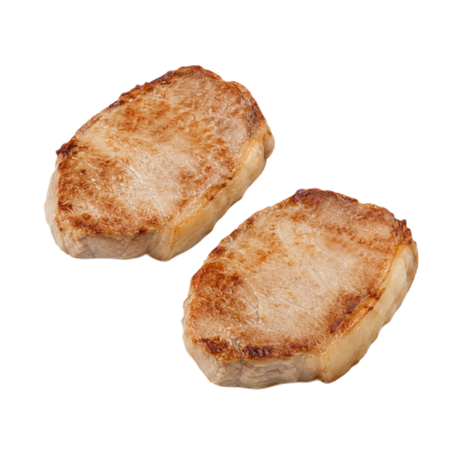 Illustration of Pork, fresh, loin, top loin (chops), boneless, separable lean and fat, with added solution, cooked, broiled