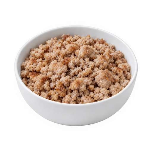 Illustration of Pork, ground, 72% lean / 28% fat, cooked, crumbles