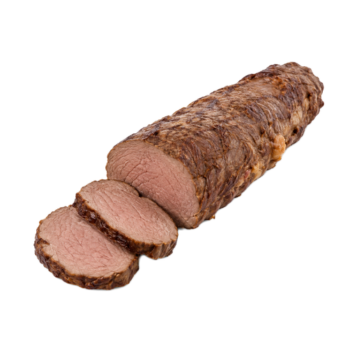 Ilustración de Carne de res, solomillo, pieza para asar, carne magra y grasa separables, recortada hasta 1/8 de pulgada de grasa externa, categoría Select, asada al horno