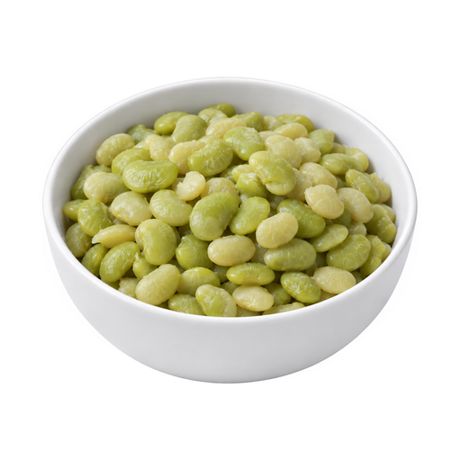 Illustration of Lima beans, immature seeds, frozen, baby, cooked, boiled, drained, without salt