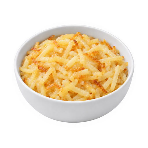 Illustration of Potatoes, hash brown, frozen, with butter sauce, prepared