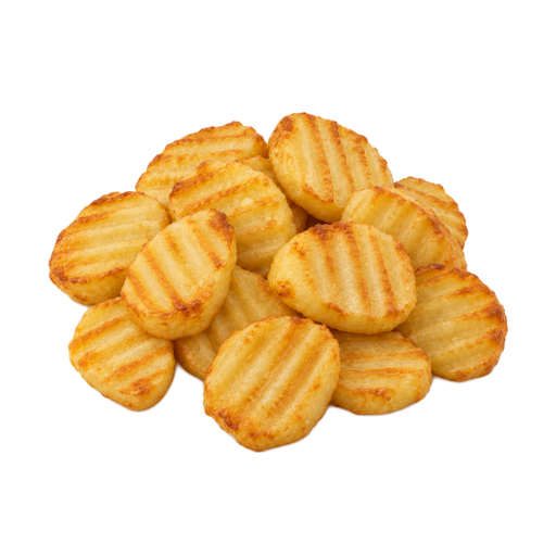 Illustration of Potatoes, frozen, french fried, par fried, cottage-cut, prepared, heated in oven, with salt