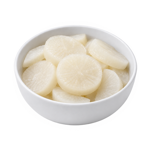 Illustration of Radishes, oriental, cooked, boiled, drained, with salt